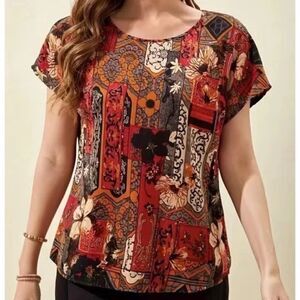Boho Floral Printed Short Sleeve Blouse